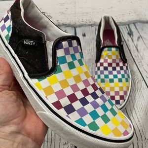 VANS - Rainbow Checkerboard Slip Ons - Size 5